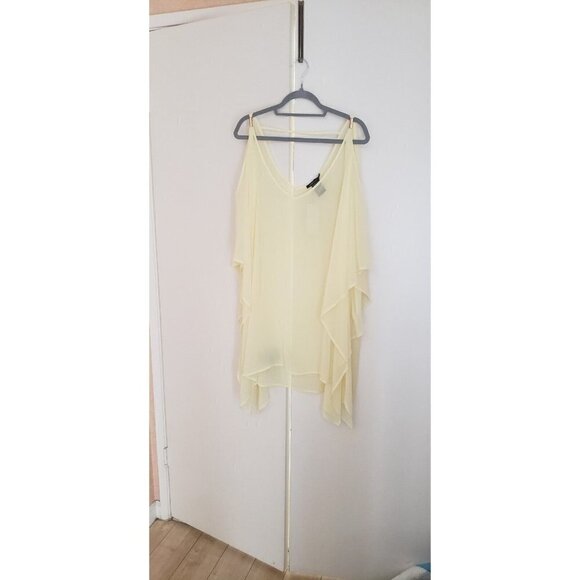 NWT $148 BCBGMAXAZRIA SHEER COLD SHOULDER TUNIC BLOUSE PASTEL LIME  SIZE LARGE - Picture 10 of 11